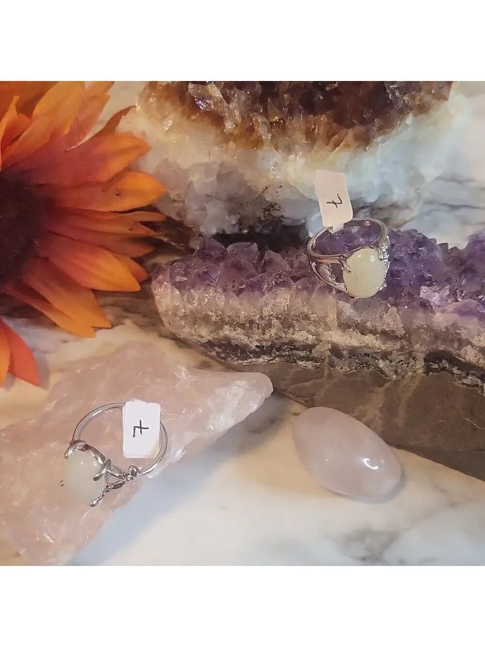 Snow Quartz Gemstone Silver Plated Rings Size 7